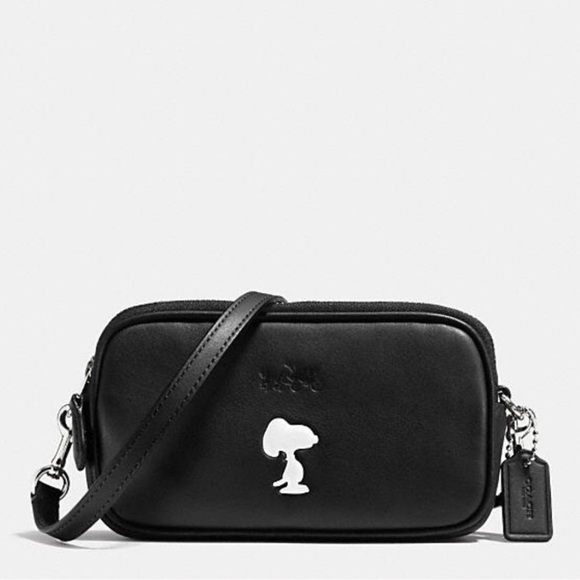 Coach Handbags - COACH X PEANUTS CROSSBODY POUCH IN BLACK LEATHER